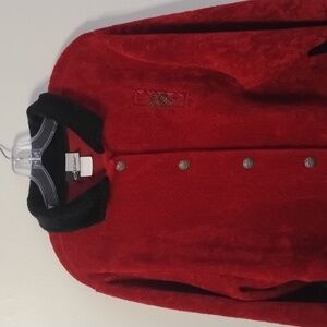 Vintage Artisans Women's Red Holiday Pinecone Sweater Jacket with Black Trim‎